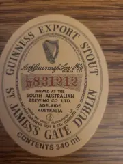 Guinness Export Stout St James Gate Dublin Beer Label 340ML S AUSTRALIAN BREWING