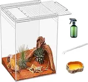 KAKOOTI Reptile Terrarium kit,8" x 8"x 12" Reptile Breeding Box, Magnetic Acrylic Enclosure，for Snake, Tarantula，Hermit Crab，Jumping Spider，Iguana，Leopard Gecko，Bearded Dragon, Insect, Mantis