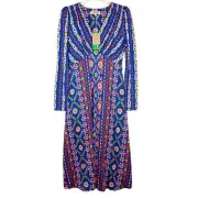 NWT Boden Womens Jersey Midi Tea Dress In Surf the Web Floret Stripe Blue Sz 6R