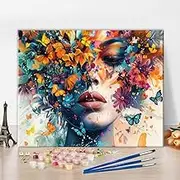 Butterfly Girl Paint by Numbers, Girl Beauty of Artistic Conception Paint by Numbers for Adults Beginner DIY Abstract Flower Girl Paint by Number Kits Oil Painting Arts for Home Wall Decor 16X20 Inch