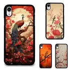 For iPhone XS 11 12 13 14 15 16 Pro Max Anti scratch Cover Japan Red Sun Birds