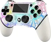 AceGamer Wireless Controller for PS4, White Crack Custom Design with RGB Light,1000mAh Battery and 3.5mm Audio Jack, V2 Gamepad Joystick Compatible with PS4/Slim/Pro and Windows PC! (White-Light Up)