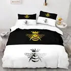 Crown Bee Black White Quilt Doona Duvet Cover Bed Set Single Double Queen King