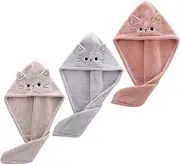 HONMEET 1 Set Comfortable Hair Drying Towel Wrap Cute Cat Design Fleece Absorbent Hair Towels for Fast Drying Lightweight and Portable