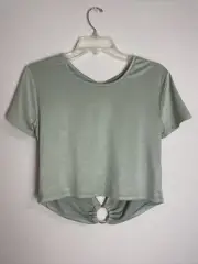 poof new york, light green crop top, open back, L, NWT