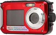 Full HD 2.7K 48MP Digital Camera With Dual Screens, 16X Zoom, Waterproof, Front and Rear Displays for Kids and Friends (Red)