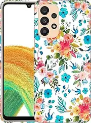 [GlamCase] for Samsung Galaxy A23 5G / 4G, Galaxy A23 5G / 4G Case - Floral Pink Teal Watercolor Pattern Printed Slim Cute Hard Plastic Designer Back Phone Case/Cover for Samsung A23 5G / 4G