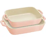 2pc Staub Ceramic Non-Stick Oven Dish Rectangular Baking Dishes Set Pink