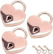 PHITUODA 3pcs Mini Heart Shaped Padlock, Metal Lock with Key for Diary Book Jewelry Storage Box Handbag (Rose Gold)