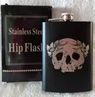Skeleton Hip Flask Leaf Crown Gold Design New 8 Oz.