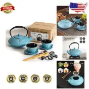 Traditional Cast Iron Teapot Set with 2 Tea Cups - Rust Resistant and Durable