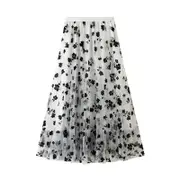 Nevenka Womens Elastic High Waist Tulle A-Line Swing Midi Skirt-Apricot