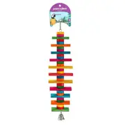 Parrot Spiral Wood Block Chew Toy w/ Bell 39x10CM Cage Hanging Toy Biting Birds