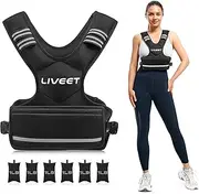 Liveet Adjustable Weighted Vest for Women Men, 4-10lb 11-20lb 20-32lb Weight Vest with 6 Ironsand Bags, Running Vest with Reflective Strips Adjustable Buckle Straps for Walking Strength Training