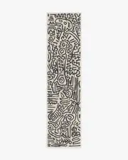 75' x 305' | Machine Washable Runner Rug | Kid & Pet Friendly | Indoor Rug | Freestyle Black & Ivory Rug by Keith Haring | Ruggable