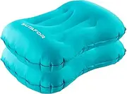 SUTAFOR Inflatable Pillow, Pack of 2, Ultralight Camping Pillow, 73 g, Travel Pillow, Inflatable Soft Beach Cushion, Air Cushion for Outdoor, Hiking, 41 x 28 cm, Peacock Blue