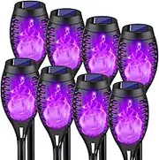 Outdoor Halloween Decorations, 8Pack Solar Lights with Purple Flame for Decor, Waterproof Outdoor, Pathway Outside Yard Decorations Lawn