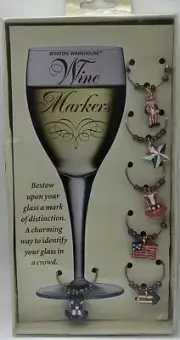 Boston Warehouse Wine Markers / Charms Americana Wine set of 6 Red White Blue