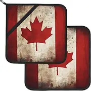 2 Pack Pot Holders for Kitchen Heat Resistant Potholders Retro Canada Flag Pot Holders Set Washable Hot Pads with Loop Non Slip Potholders for Cooking Baking BBQ Microwave 8 x 8 Inch