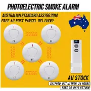 5Pack 10-Year Battery Wireless Interconnected Photoelectric Smoke Alarm + Remote