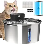Abdtech Water Fountains Cats Stainless Steel Dispenser: Cordless Pet Fountain Drinking Inside- Automatic Wireless 108oz/3.2L Cats Fountain Indoor with Motion Sensor Filters Pump Kitty Spout Bowl