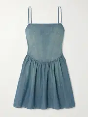 [RE/DONE] RE/DONE - + Net Sustain + Pamela Anderson Organic Cotton-chambray Mini Dress - Mid denim - small small Blue