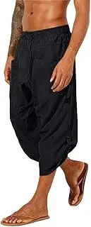 [Gafeng] Mens Linen Harem Capri Pants Drawstring 3/4 Shorts Casual Beach Yoga Hippie Thai Pants