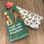 St. Nicholas Square Dog Kitchen Towels Meet Me Under The Mistletoe Christmas