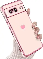 KANGHAR Compatible with Google Pixel 8 5G Case for Women Girl, Plating Edge Cute Love Heart Soft TPU Bumper with 4 Corners Shockproof Protection Phone Case Cover for Pixel 8 Pro 5G(Pink)