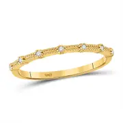 10k Yellow Gold Round Diamond Milgrain Stackable Band Ring 1/20 Ctw