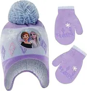 [Disney] Girls Toddler Winter Hat and Mittens Set Ages 2-4 Or Frozen 2 Elsa & Anna Hat and Kids Gloves Set for Ages 4-7