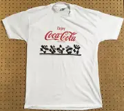 ENJOY COCA~COLA PANDA BEARS DANCING white T-SHIRT SIZE LARGE MADE IN THE USA
