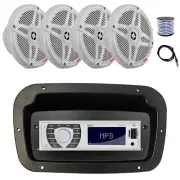 Pyle Marine Radio,Adapter,Spa Bezel, Antenna,Wire, 4x 6.5" 600W White Speaker
