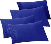 Elegant Comfort 4-Pack Solid Pillowcases 1500 Thread Count Egyptian Quality - Easy Care, Smooth Weave, Wrinkle and Stain Resistant, Easy Slip-On, 4-Piece Set, Standard/Queen Pillowcase, Royal Blue
