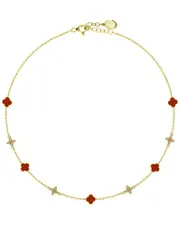 Gabi Rielle 14K Over Silver Carnelian CZ Sparkling Necklace