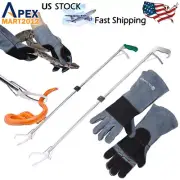 47/52" Reptile Snake Tongs + Snake Handling Scratch Bite Proof Protective Gloves