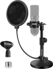 Upgraded Desktop Microphone Stand with Pop Filter, Shock Mount, Microphone Clip