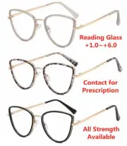 Women's Slim Cat Eye Metal Frame Reader Reading Glass +1.0~+4.0 4.5 5.0 5.5 +6.0