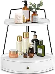 Makeup Organizer, with Drawer Cosmetic Storage Display Case 2 Tier Bathroom Counter Organizer, Fits Cosmetics, Makeup Brushes, Lipsticks and More for Vanity Decor (White)
