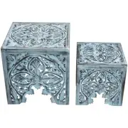 Northlight Set of 2 Square Blue Stackable Nesting Stools 16"