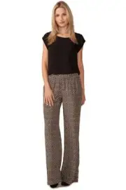 Joie Tassie Pant Smokey Topaz print 100% Silk Abstract Triangle Elastic Trouser