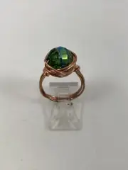 Handmade ~ Copper Wire Wrap ~ Glass Bead Ring ~ Size 7 #124