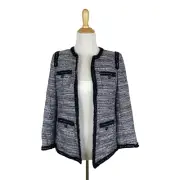 NWT Anne Klein Women's Tweed Collarless Jacket with Novelty Trim Size 14 A88