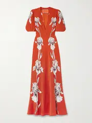 [La DoubleJ] La DoubleJ - Marlene Floral-print Silk-crepe Maxi Dress - Tomato red - xx small xx small Red