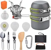 Leona Co Camping Cookware Set Backpacking Outdoor Hiking Gear with Camping Stove, Compact Light Cooking Kit, Easy Clean Durable Tableware Set with Stove Pan Pot Bowl
