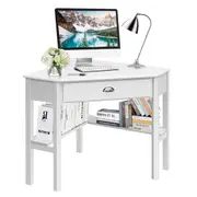 Costway Corner Computer Desk Dressing Table w/Drawer Shelves