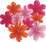 Acidea 9pcs Large Paper Flowers Decorations, Flower Paper Fans Classroom Decoration, Rose & Pink & Orange Party Decorations for Wedding Birthday Carnival Wall Decor