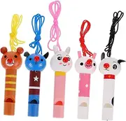 Gogogmee 5Pcs Wooden Animal Whistle for Cartoon Musical Instruments for Parties and Fun Activities Random Styles