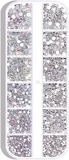 1800 Pcs Nail Arts R Stone Kit Crystal AB Decoration Gems 6 Sizes (1.6-4 mm) Round Glass Flatback Glitter Diamond Charms Gem Stone for Craft Jewelry DIY Transparent One Size