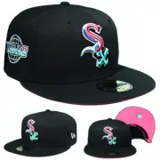New Era Chicago White Sox Black Fitted Hat MLB 05world Series Patch Hot Pink U/V